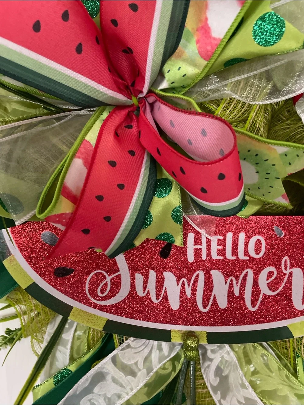 Hello Summer Watermelon Wreath - Green & Red Holiday Door Decor